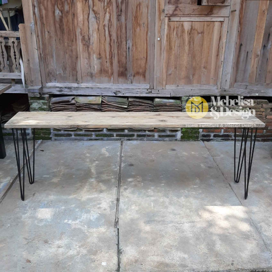 Contemporary Hairpin Legs Bench Wooden Reclaimed Teak