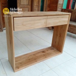 Contemporary Recycled Teak Wood Console Table With 2 Drawers
