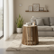 Drum Slatted Reclaimed Teak Side Table Top Marble