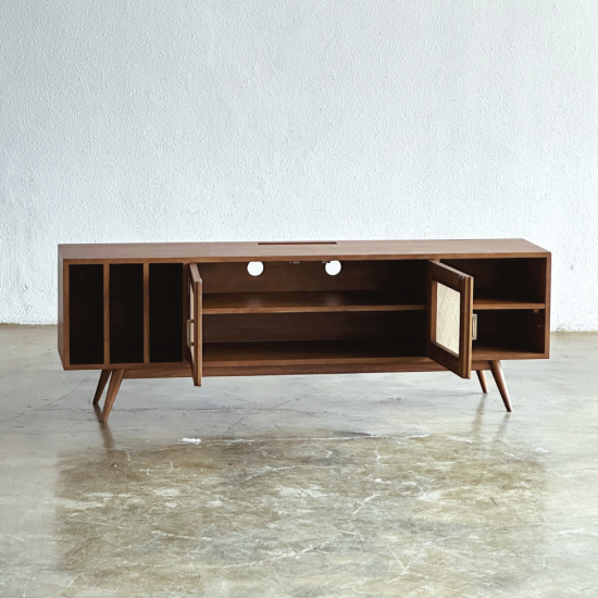 Dewita TV Console Bufet TV Retro Kayu Jati Kombinasi Pintu Anyaman