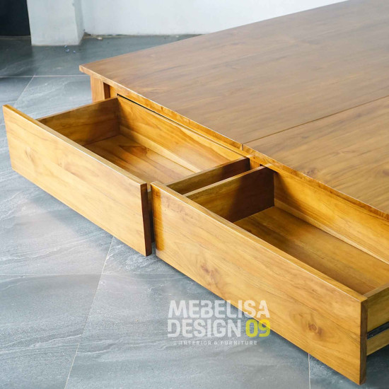 Dipan Tempat Tidur Lesehan Kayu Jati Solid 2 Laci