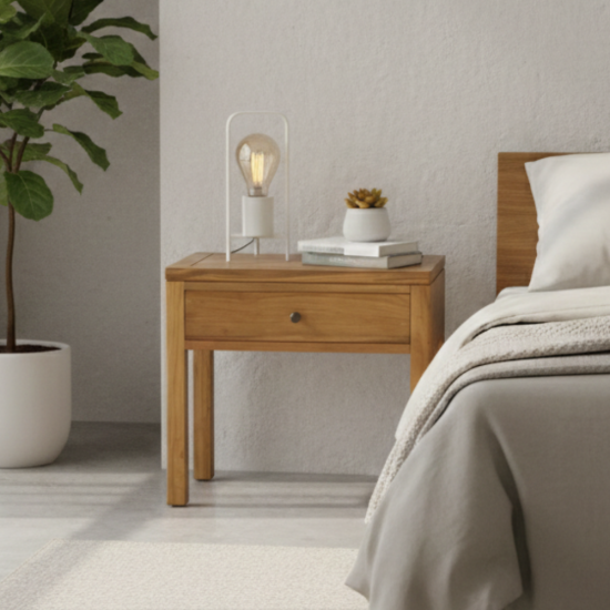 Flora Recycle Teak Minimalist Bedside Table 1 Drawer