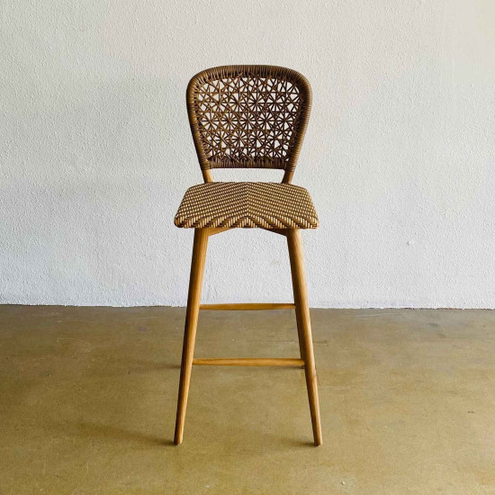 Hana Bar Stool Kursi Bar Kayu Kombinasi Rotan