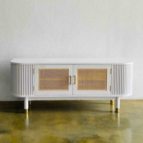Inayah TV Console Bufet TV Retro Modern Kayu Solid Duko Putih