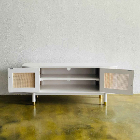 Inayah TV Console Bufet TV Retro Modern Kayu Solid Duko Putih