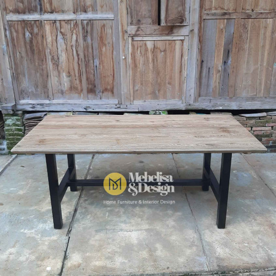 Industrial Style Reclaimed Teak Dining Table & Benches