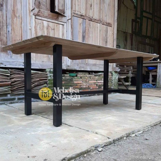 Industrial Style Reclaimed Teak Dining Table & Benches