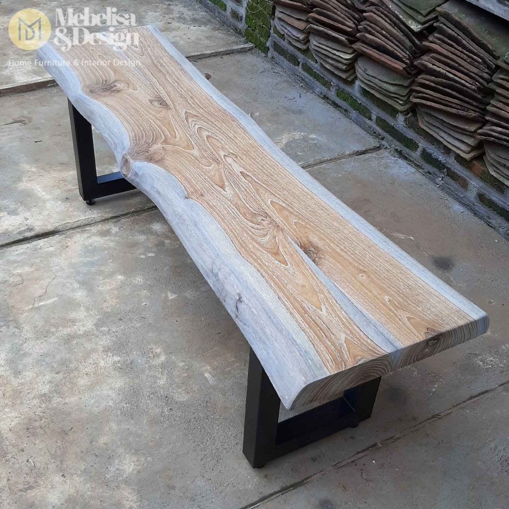 View of Industrial Live Edge Bench Reclaimed Wood