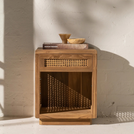 Jemia Teak and Rattan Bedside Table