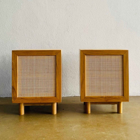 Kamil Bedside Nakas Kamar Tidur Kayu Jati Rotan