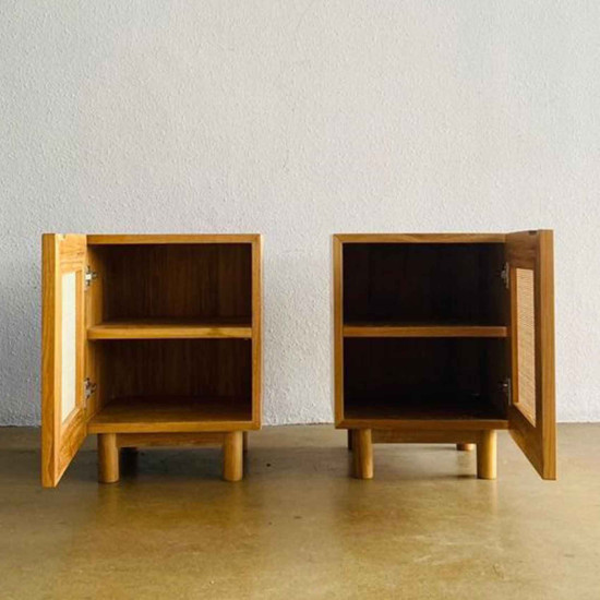 Kamil Bedside Nakas Kamar Tidur Kayu Jati Rotan