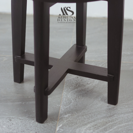 Kursi Bangku Stool Bundar Kayu Jati Kombinasi Anyaman