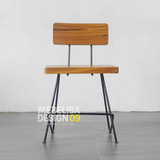 Kursi Cafe Rangka Besi Kayu Jati Industrial Modern