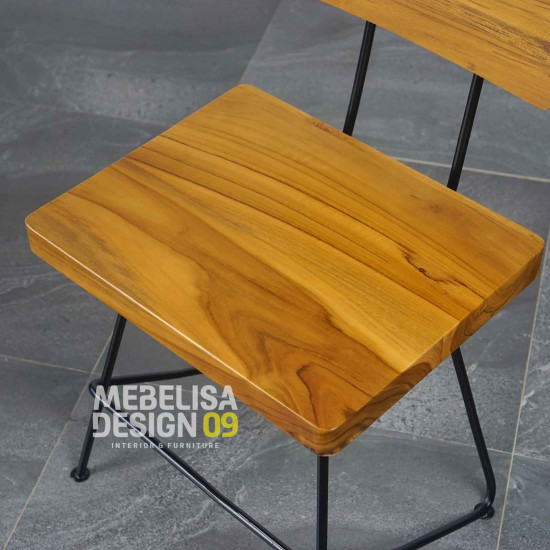 Kursi Cafe Rangka Besi Kayu Jati Industrial Modern