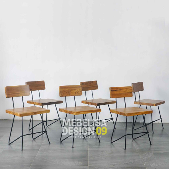 Kursi Cafe Rangka Besi Kayu Jati Industrial Modern