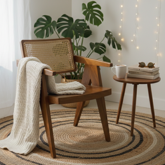 Kursi Makan Jati Kombinasi Rotan Tanganan