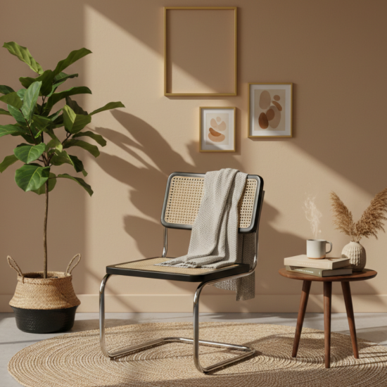 Kursi Makan Rotan Modern Kaki Stainless Cesca