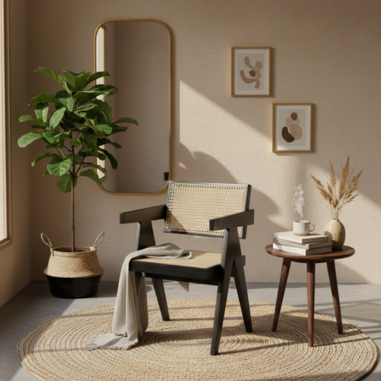 Kursi Makan Santai Minimalis Kayu Jati Mix Rotan