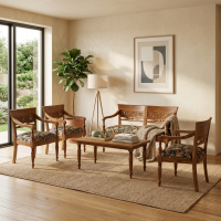 Kursi Meja Ruang Tamu Rafles Jati Set 2111 Jok Bunga