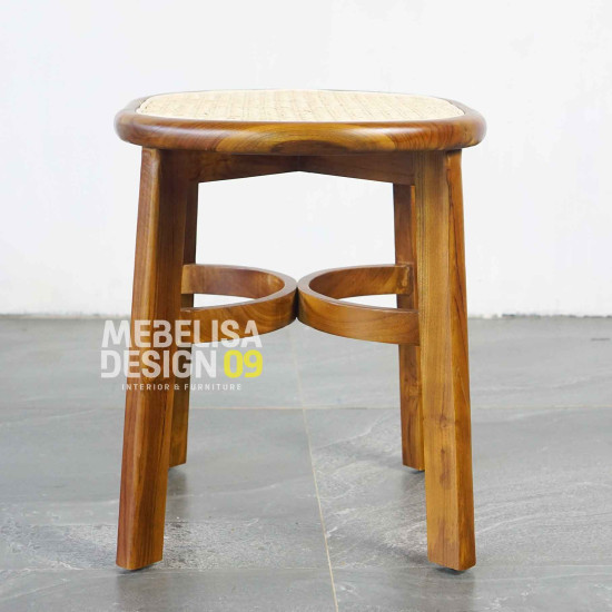 Kursi Stool Minimalis Oval Scandinavian Kayu Rattan Base