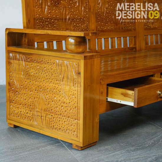 Kursi Tamu Sudut Koper Minimalis Kayu Jati Ukiran