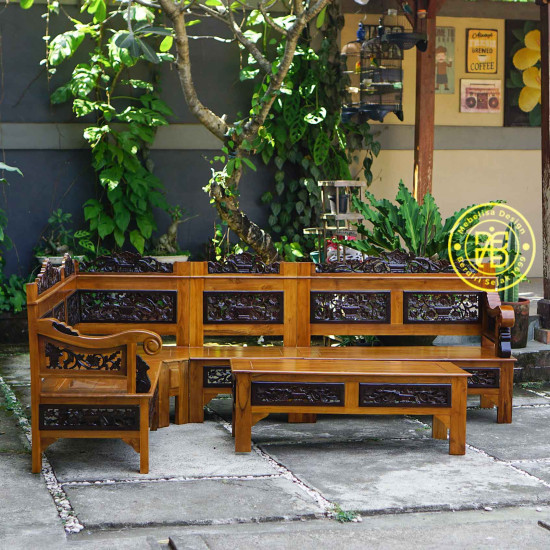 Kursi Tamu Sudut Ukiran Jepara Kayu Jati Finishing Kombinasi