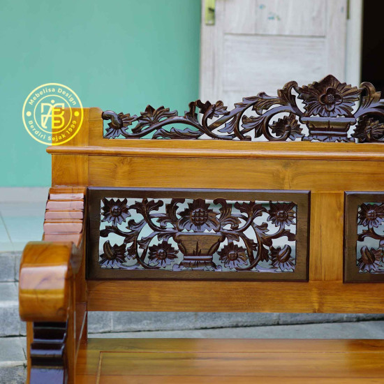 Kursi Tamu Sudut Ukiran Jepara Kayu Jati Finishing Kombinasi