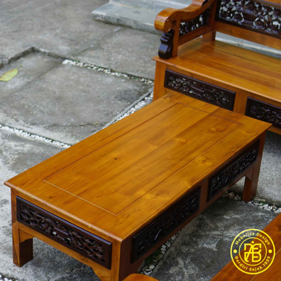 Kursi Tamu Sudut Ukiran Jepara Kayu Jati Finishing Kombinasi