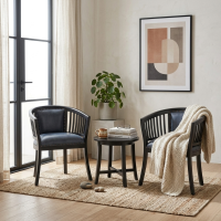 Kursi Teras Set Meja Bulat Jati Jok Hitam