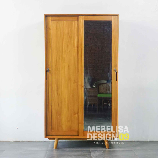 Lemari Baju Kayu Jati Retro Minimalis 2 Pintu