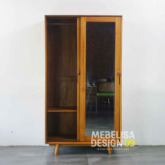 Lemari Baju Kayu Jati Retro Minimalis 2 Pintu