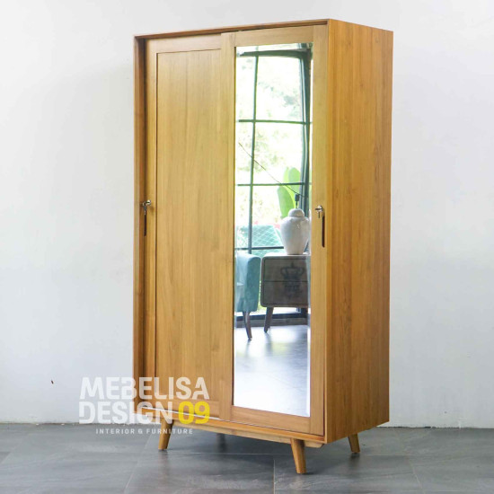 Lemari Baju Kayu Jati Retro Minimalis 2 Pintu
