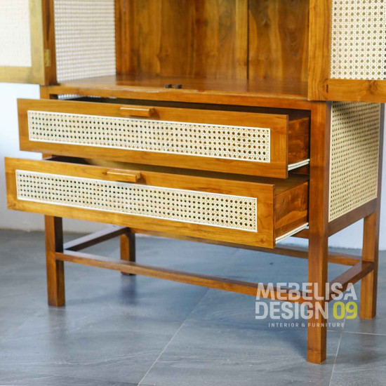 Lemari Baju Minimalis 2 Pintu Anyaman Rotan Kayu Jati Solid