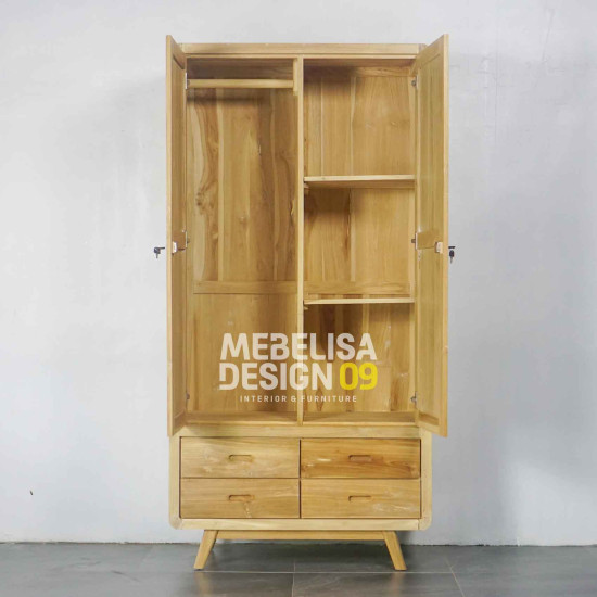 Lemari Baju Retro 2 Pintu Minimalis Kayu Jati