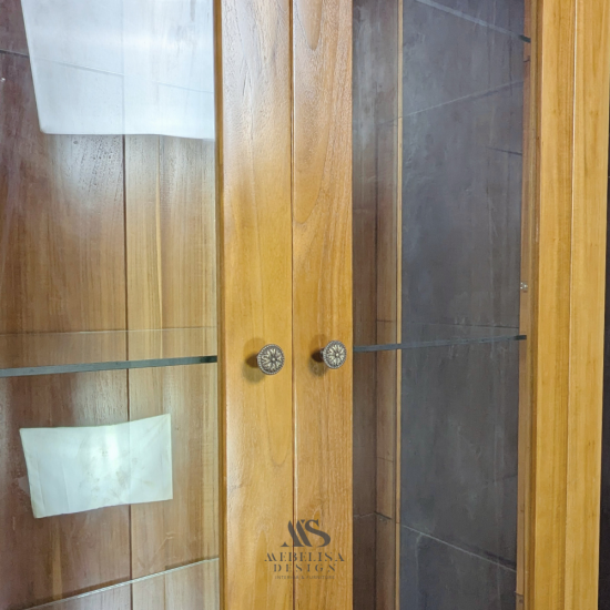 Lemari Pajangan Rak Kaca Minimalis Kayu Jati 6 Pintu
