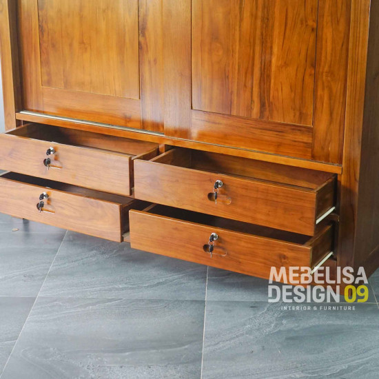 Lemari Pakaian 2 Pintu 4 Laci Kayu Jati Minimalis