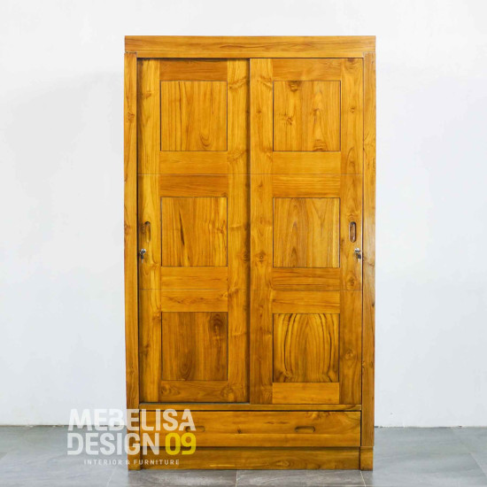 Lemari Pakaian 2 Pintu Sliding Minimalis Kayu Jati Solid