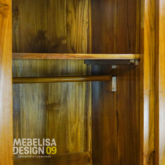 Lemari Pakaian 2 Pintu Sliding Minimalis Kayu Jati Solid