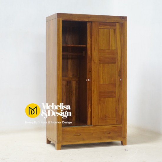 Lemari Pakaian Minimalis 2 Pintu Sliding Mebel Jepara