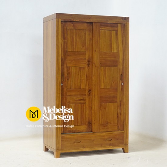 Lemari Pakaian Minimalis 2 Pintu Sliding Mebel Jepara