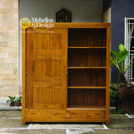 Lemari Pakaian Minimalis Kayu Jati Pintu Sleding 2P Lemari Pakaian Minimalis Kayu Jati Pintu Sleding 2P