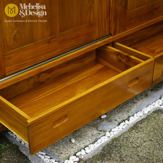 Lemari Pakaian Minimalis Kayu Jati Pintu Sleding 2P Lemari Pakaian Minimalis Kayu Jati Pintu Sleding 2P