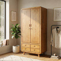 Lemari Pakaian Minimalis Retro Jati 2 Pintu 4 Laci