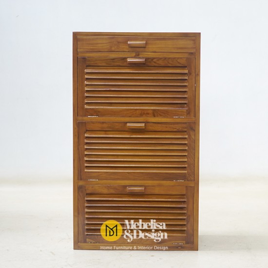 Lemari Rak Penyimpanan Sepatu Sandal Jati Walnut