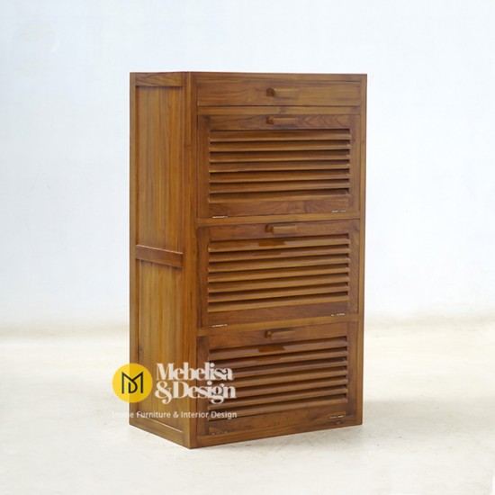 Lemari Rak Penyimpanan Sepatu Sandal Jati Walnut