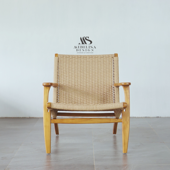 Lounge Chair Kursi Santai Kayu Jati Anyaman Loom