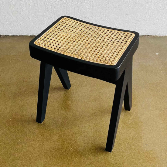 Majda Stool Bangku Stool Minimalis Kayu Jati Anyaman Rotan