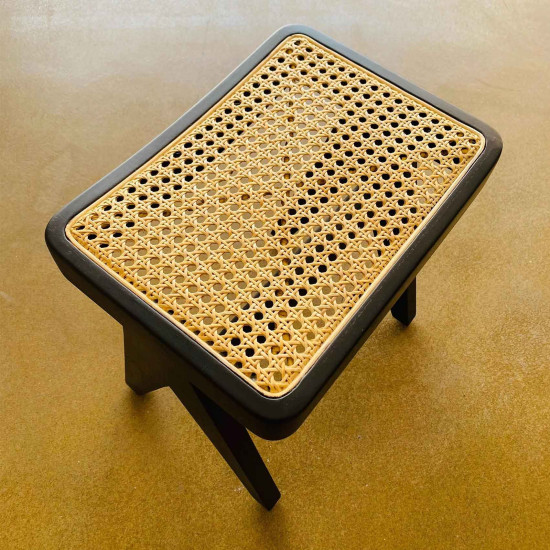 Majda Stool Bangku Stool Minimalis Kayu Jati Anyaman Rotan