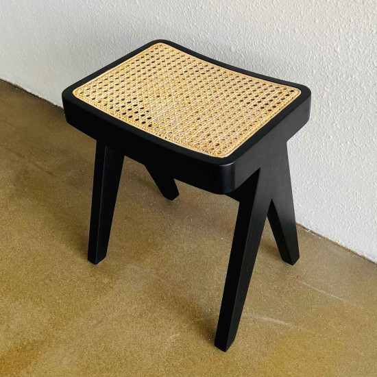 Majda Stool Bangku Stool Minimalis Kayu Jati Anyaman Rotan
