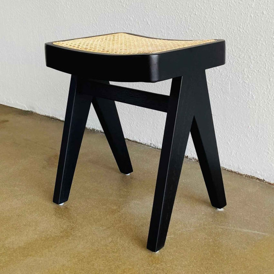 Majda Stool Bangku Stool Minimalis Kayu Jati Anyaman Rotan